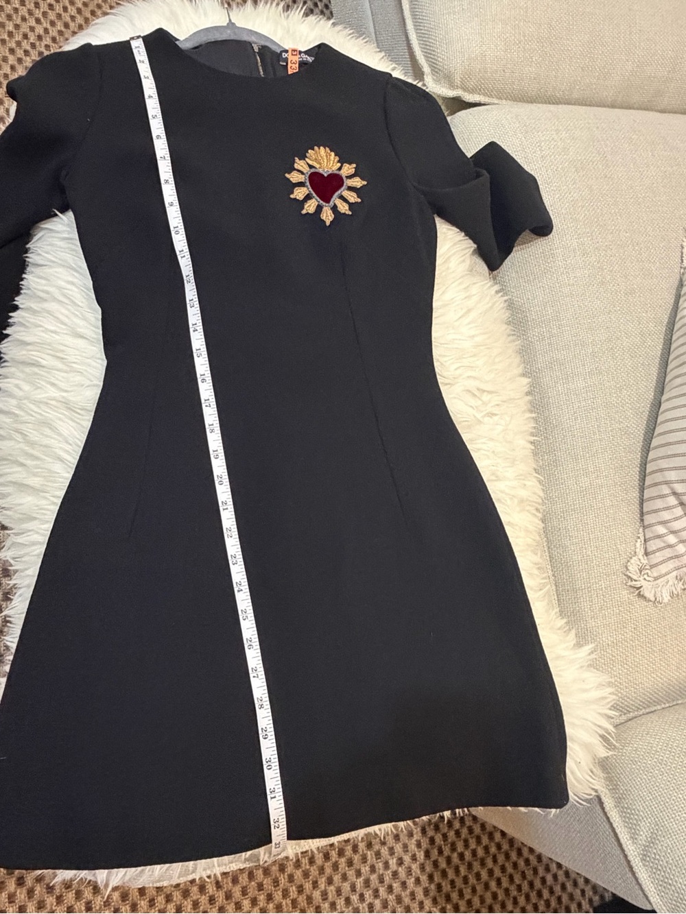 Dolce & Gabbana Size 40 Black Sacred Heart Embroidered Dress Wool Silk Luxury - Picture 14 of 15